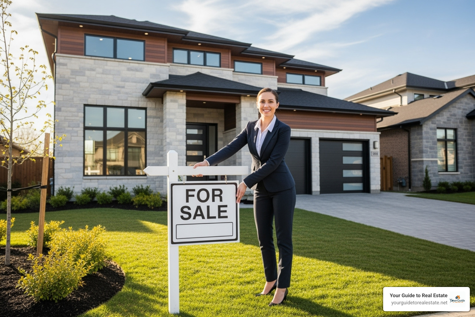 A newly licensed real estate agent proudly places their first "For Sale" sign in front of a house, symbolizing the start of their independent career. - how to get a real estate license