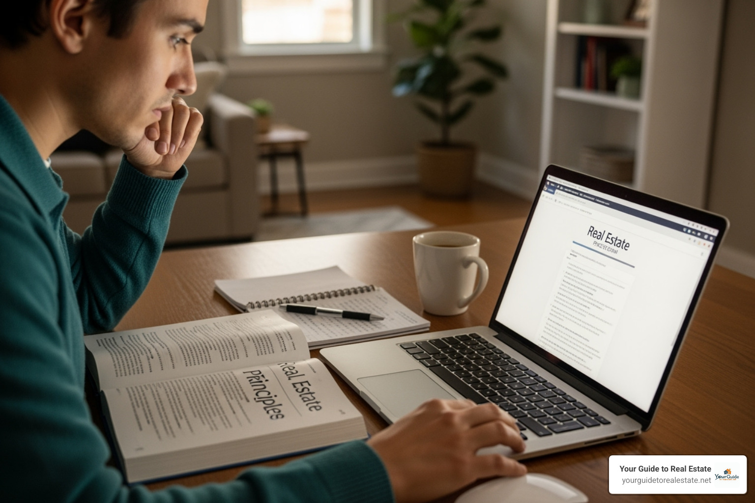 Person studying for their real estate exam online - real estate license