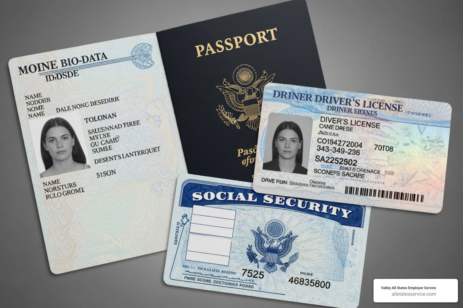 collage of acceptable documents like a passport, driver's license, and social security card - federal employment eligibility verification form i 9 collage of acceptable documents like a passport, driver's license, and social security card - federal employment eligibility verification form i 9