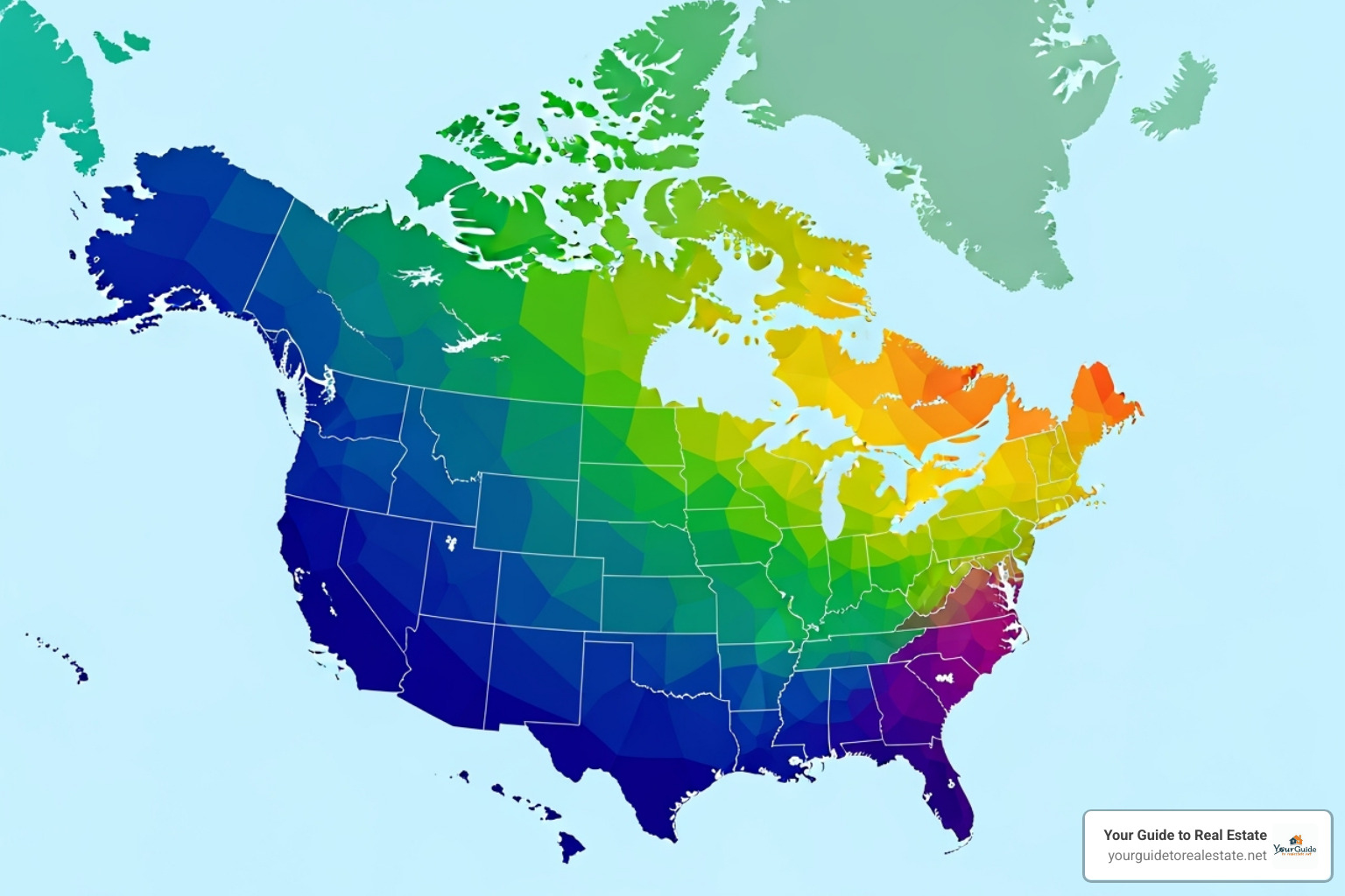 Map highlighting cost variations in different regions, showing different price ranges for real estate licenses in various US states and Canadian provinces - real estate license cost