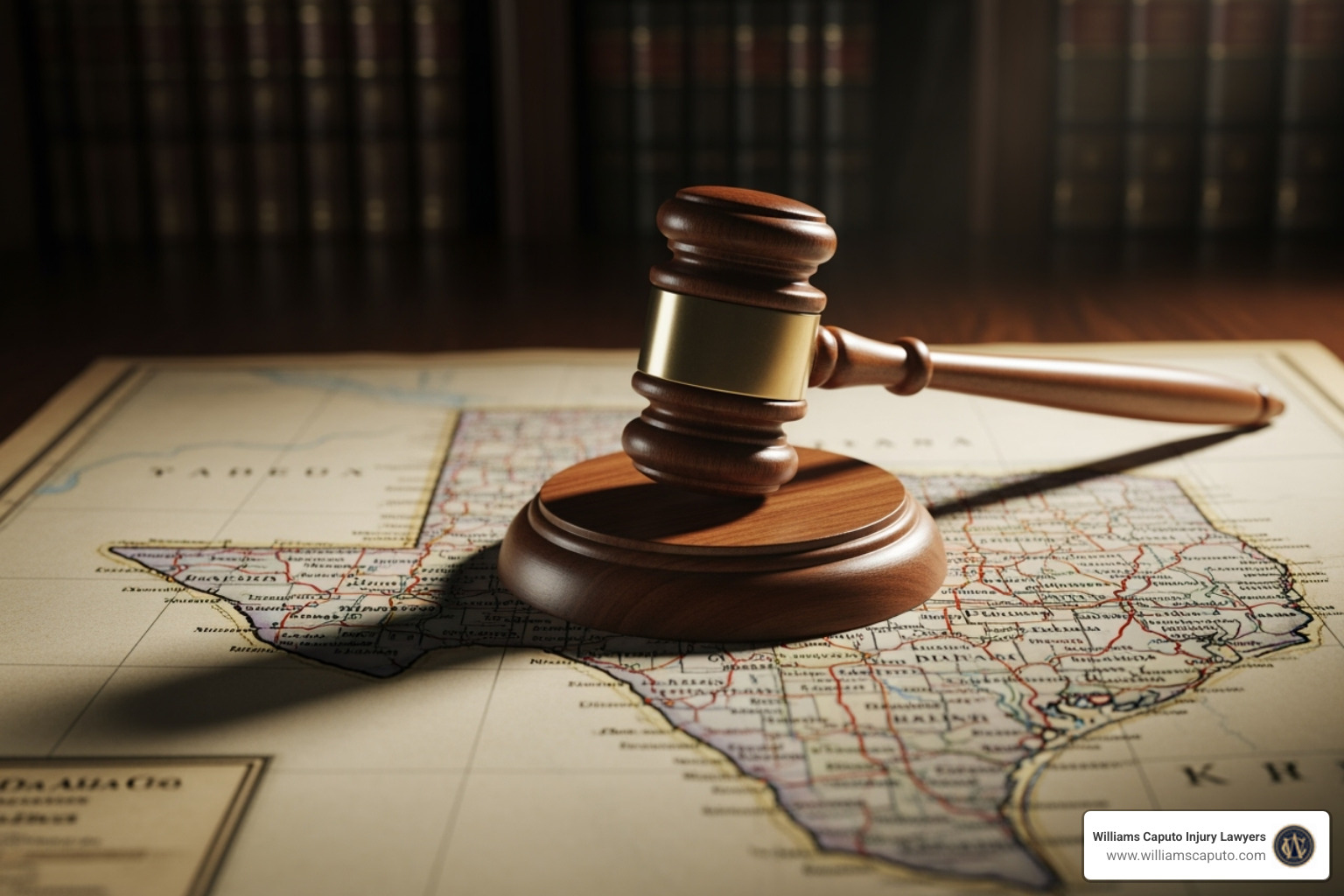 Texas map with gavel symbol - attorney for work injuries Texas map with gavel symbol - attorney for work injuries
