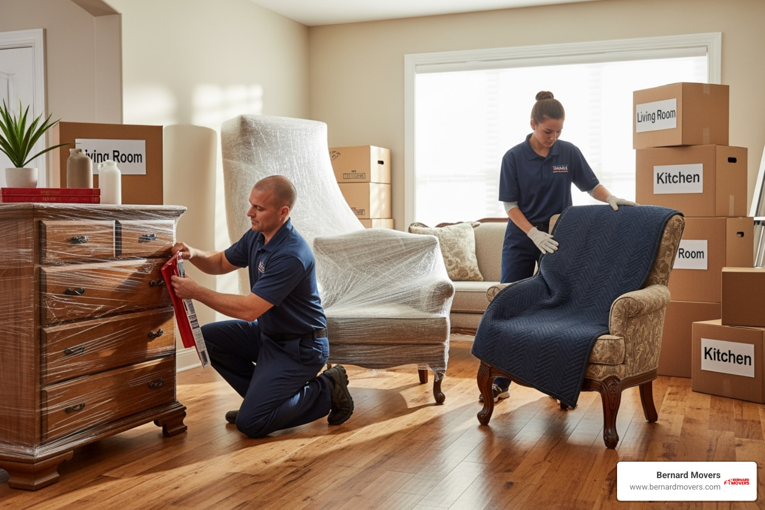 Bernard Movers professional crews carefully wrapping furniture - movers melbourne fl