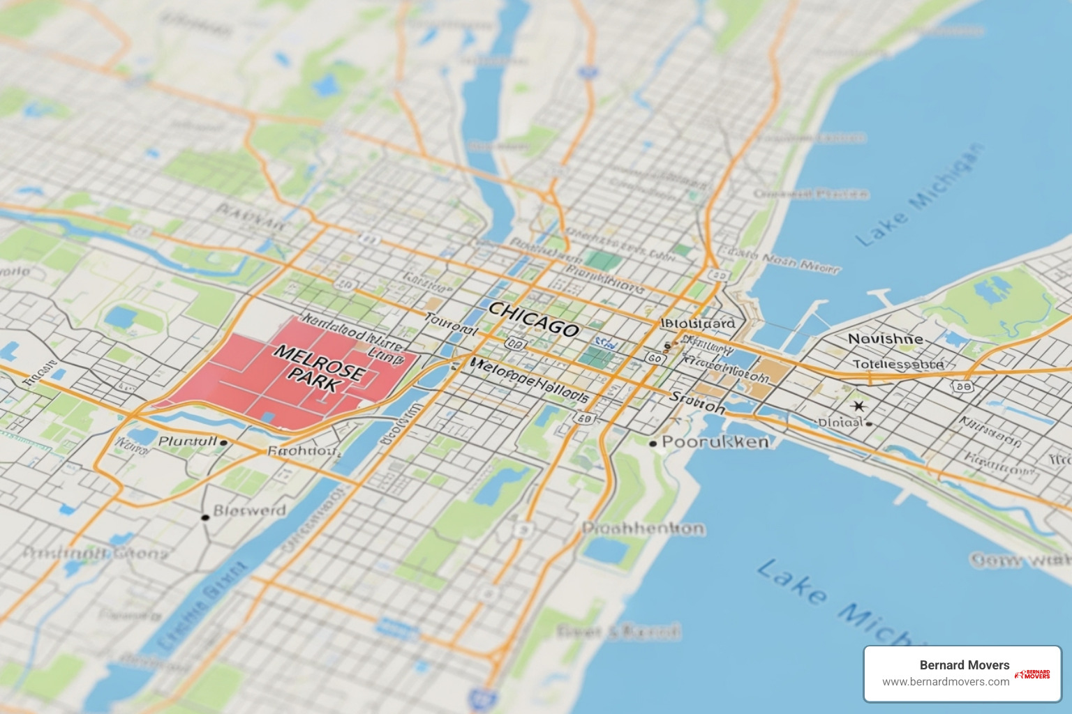 map of Chicago highlighting different neighborhoods like Melrose Park - storage unit pricing Chicago