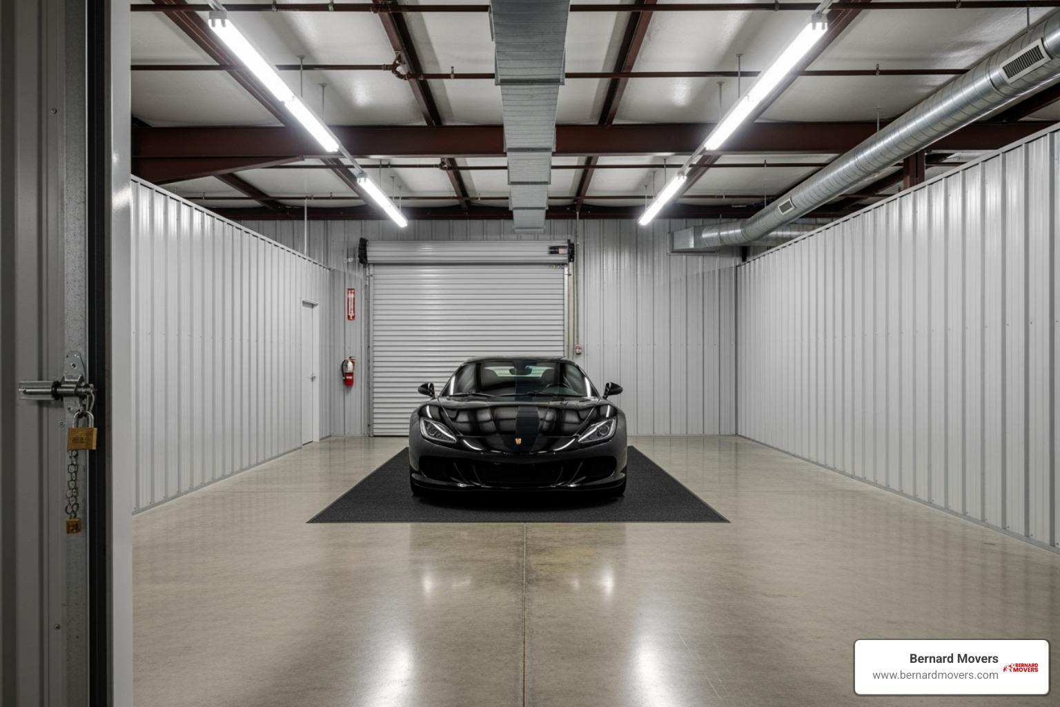 car inside a large, secure storage unit - storage unit pricing Chicago