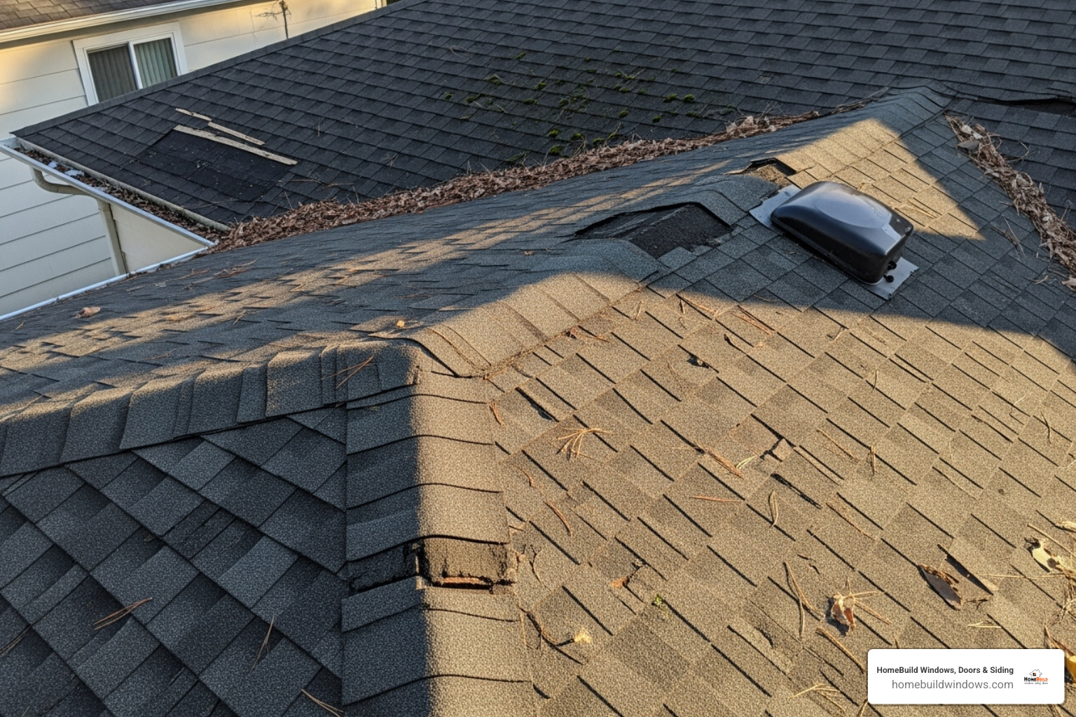Image of curling or missing shingles on a roof - Des Plaines roofers