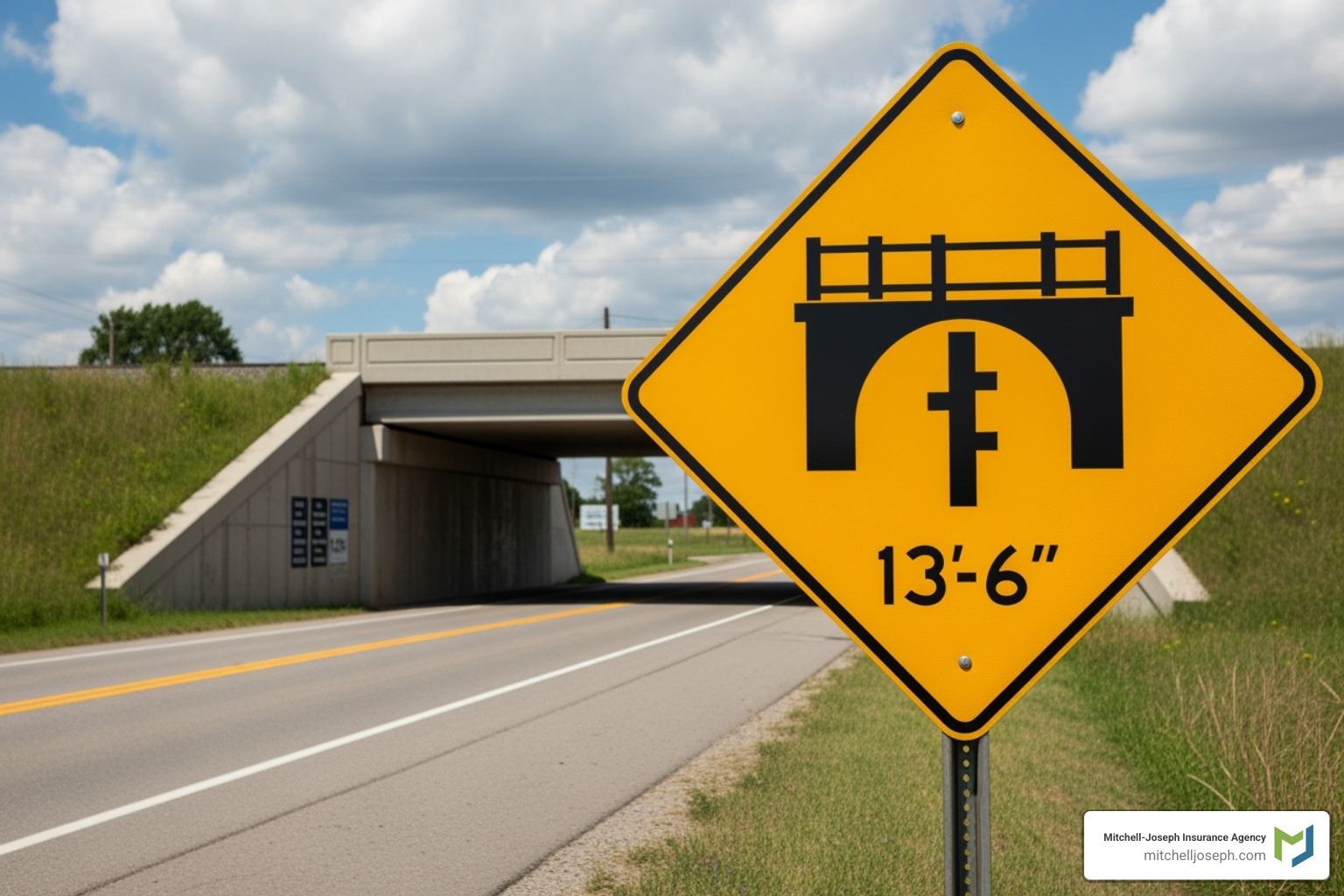 Image of a common low-clearance warning sign for bridges - motorhome rental insurance
