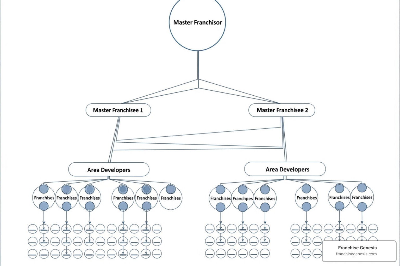 diagram showing a master franchisee and area developer structure - agreement for future purchase of franchise