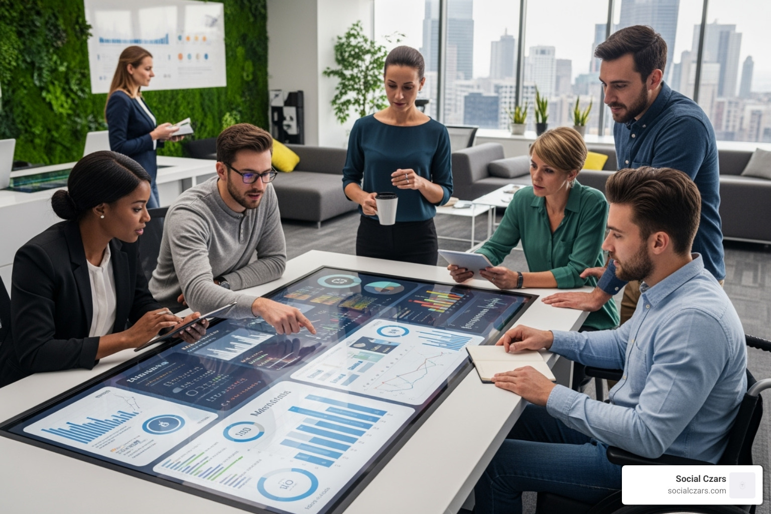 marketing team analyzing data on a dashboard - hotel digital marketing marketing team analyzing data on a dashboard - hotel digital marketing