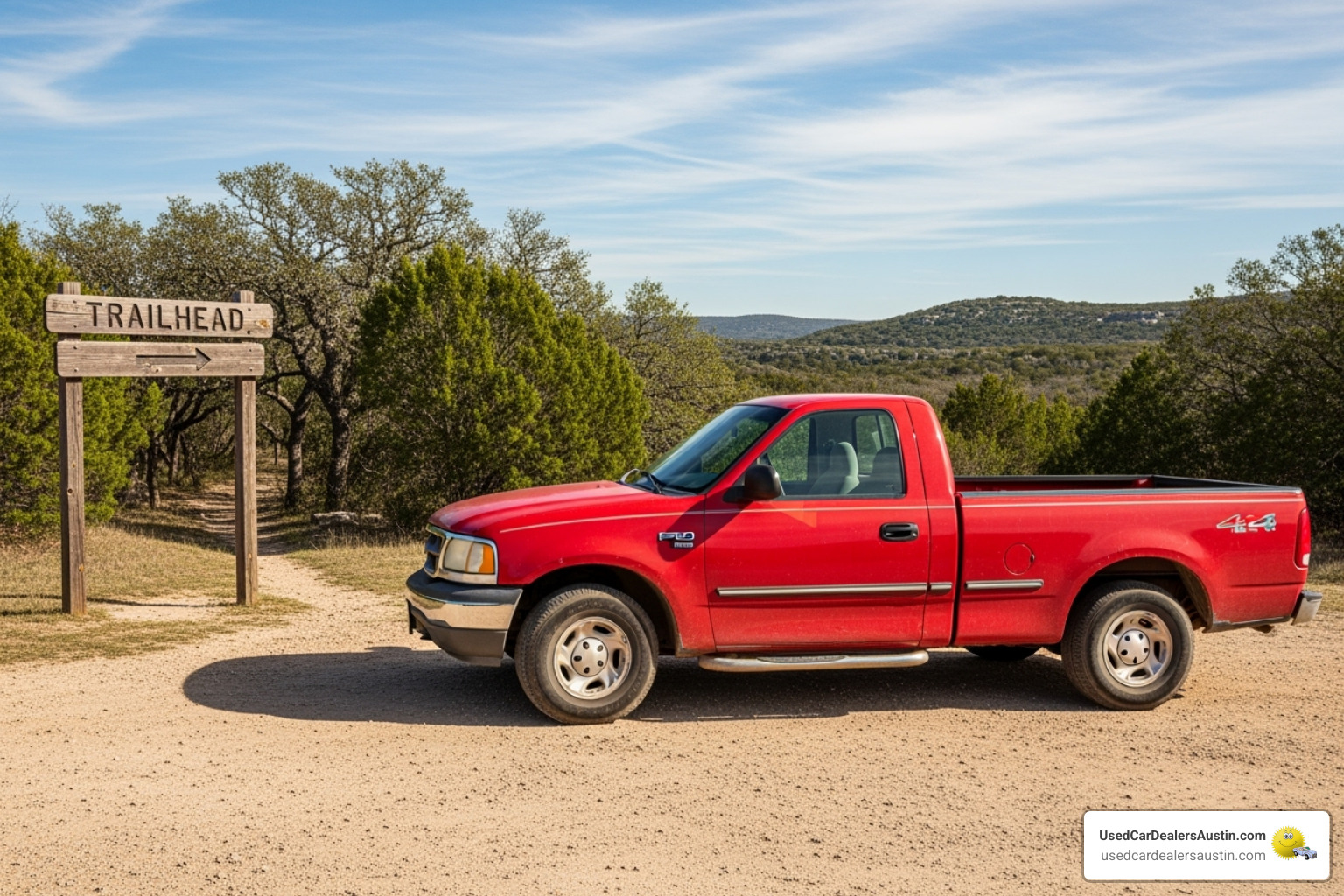 used truck parked near a trailhead - used car dealers austin