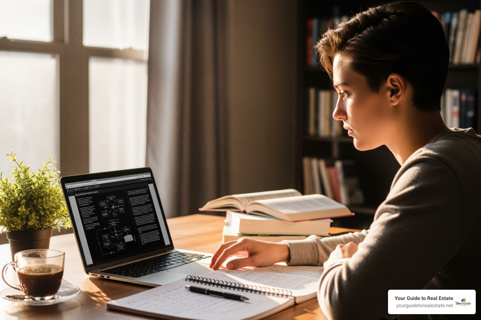 person studying online for real estate course - how to become a real estate agent