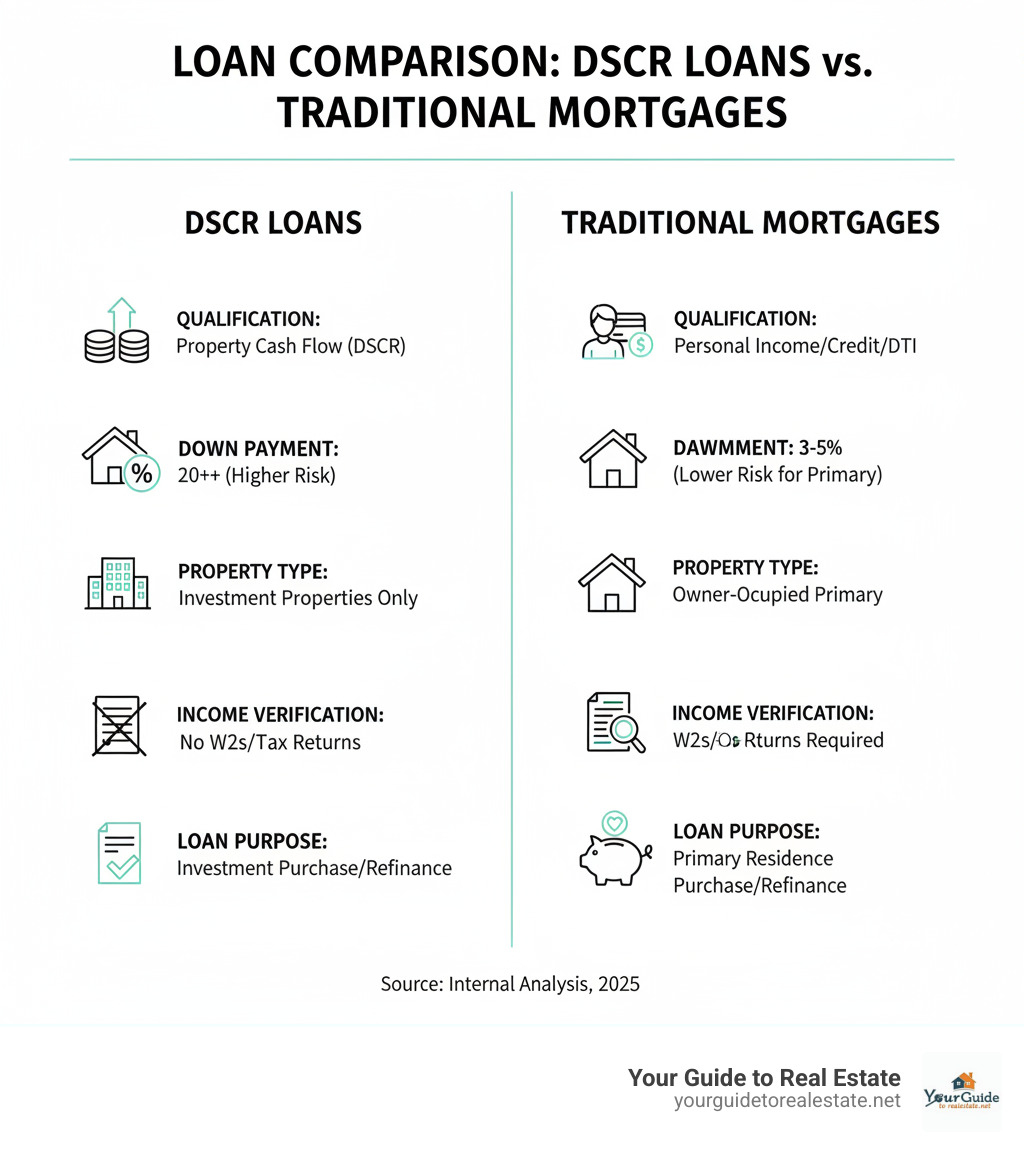 TABLE comparing DSCR Loans and Traditional Mortgages - dscr loan calculator infographic 