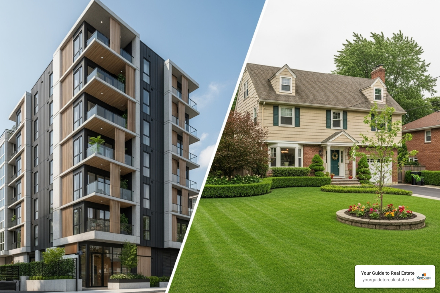 split screen showing a rental property on one side and a family home on the other - dscr loan calculator