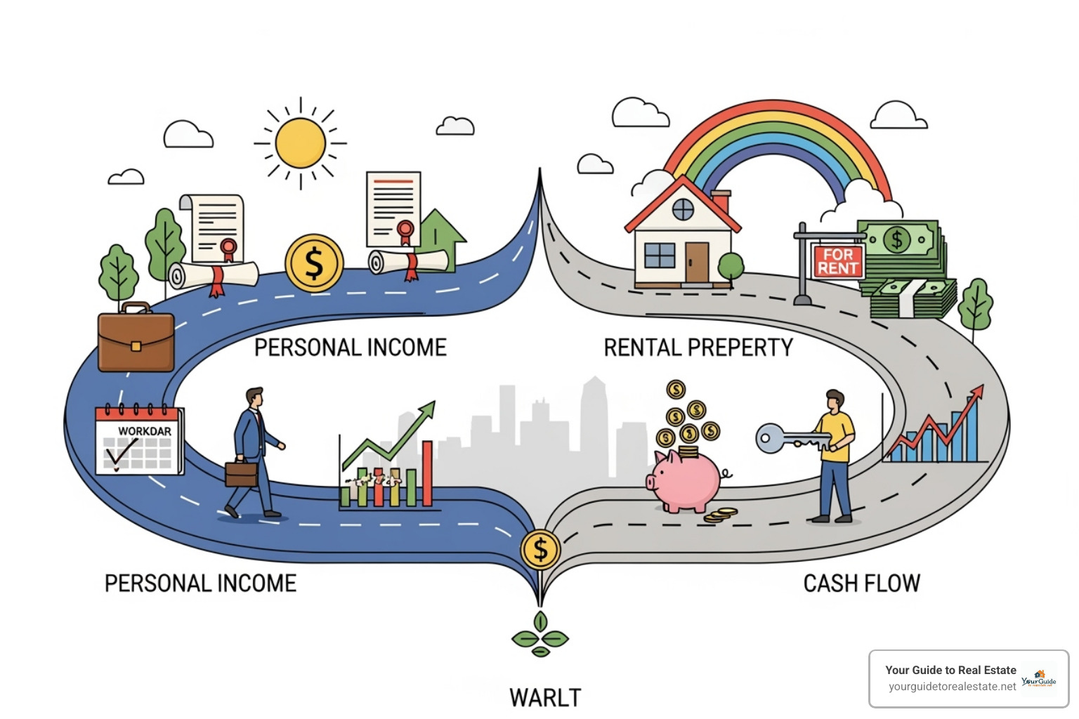 Illustration showing a conventional loan path focused on personal income and a DSCR loan path focused on property cash flow - dscr loan