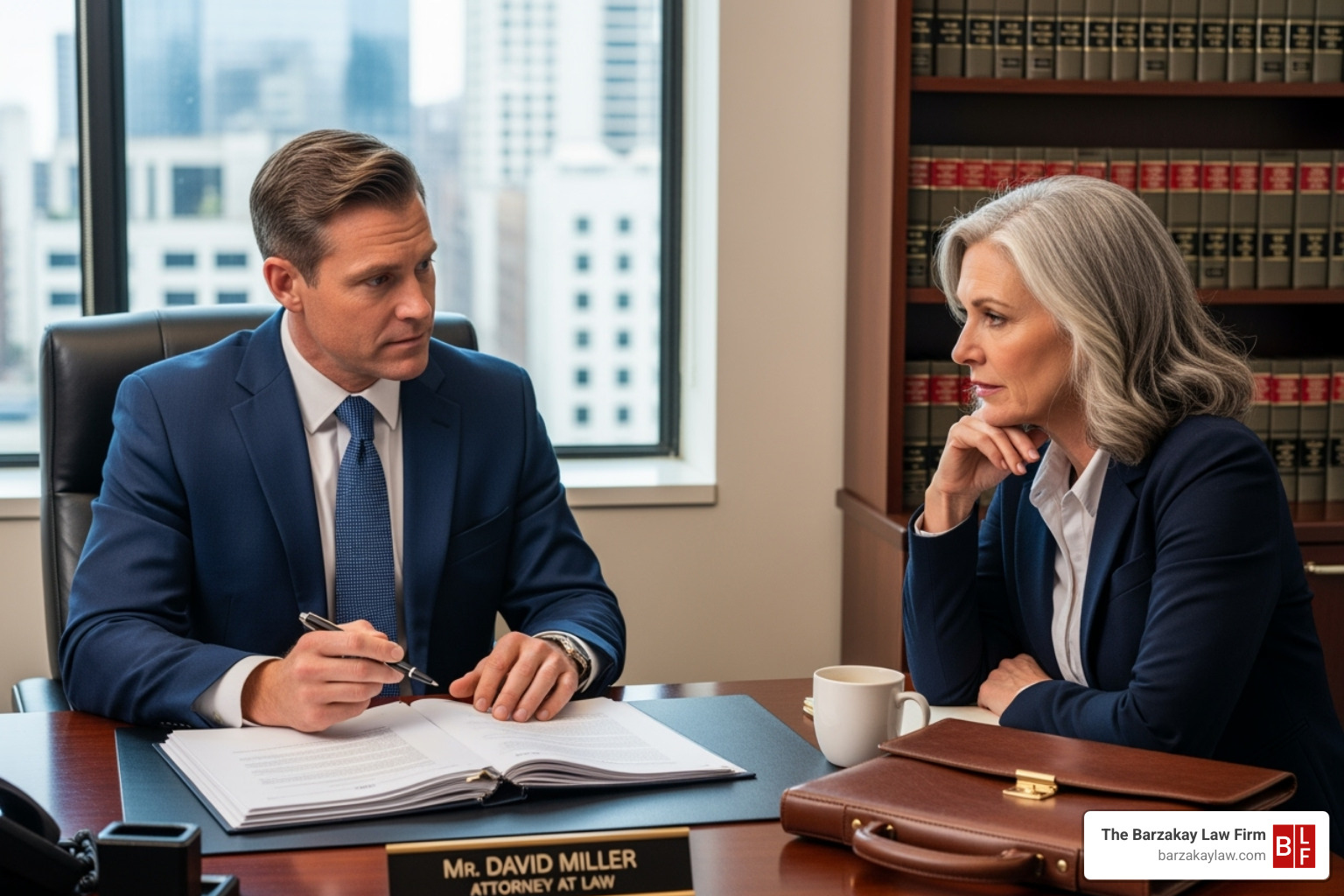 Image of a lawyer reviewing case documents with a client - Fort Lauderdale motorcycle accident attorney