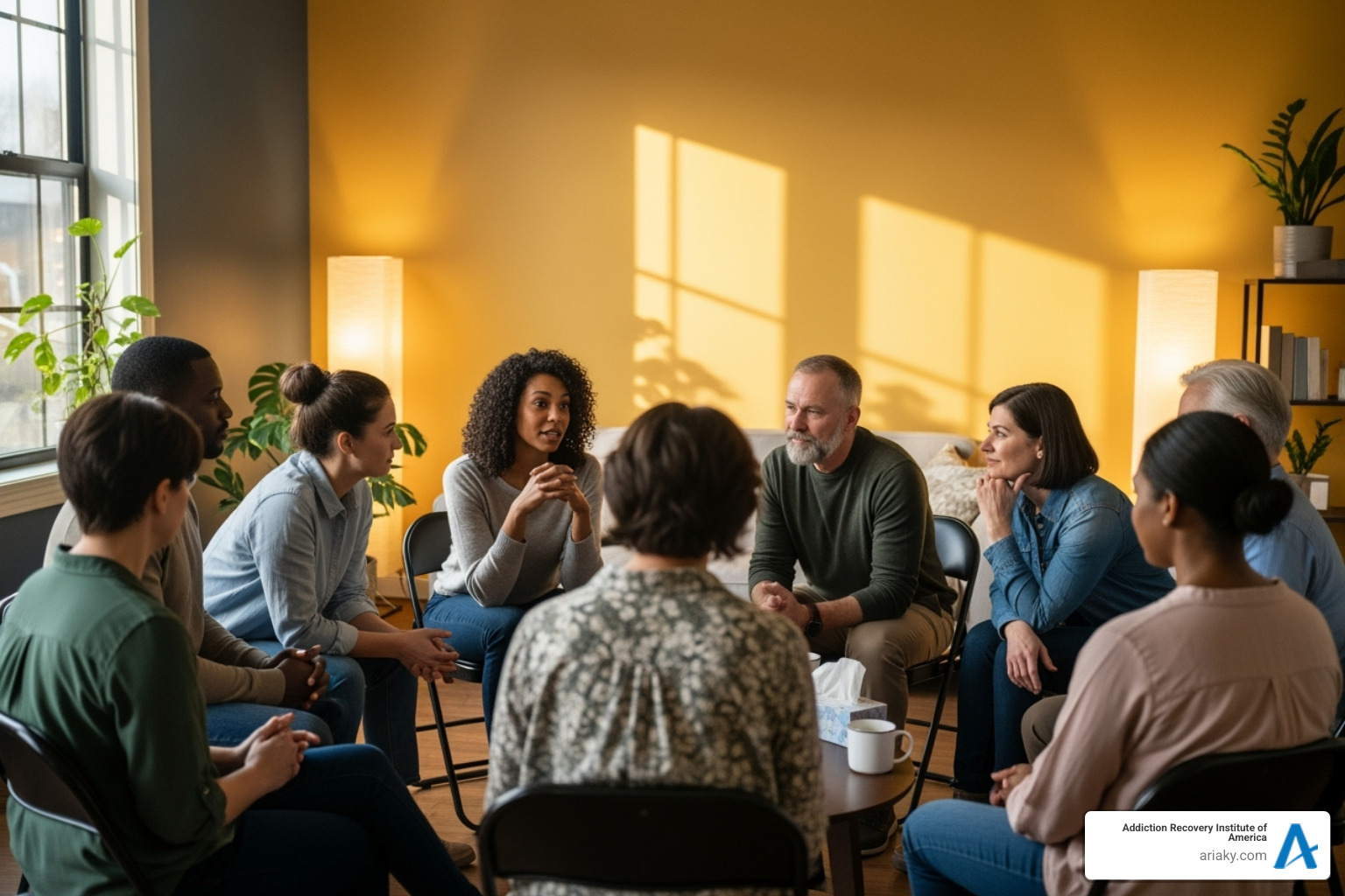 Therapy session or support group providing emotional and psychological support - alcohol wd