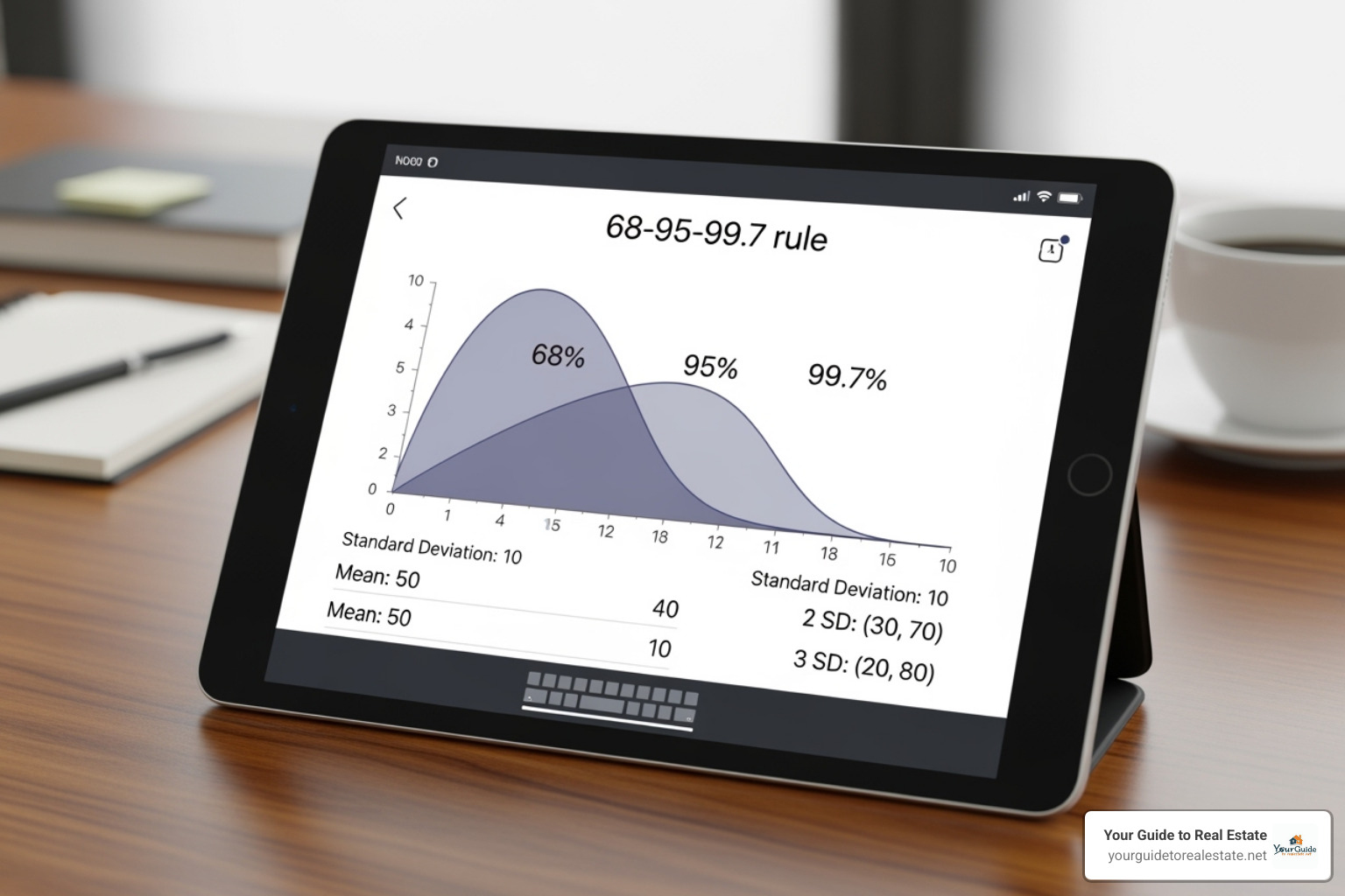 A simple online calculator interface with input fields for 'Mean' and 'Standard Deviation' and a 'Calculate' button - empirical rule calculator