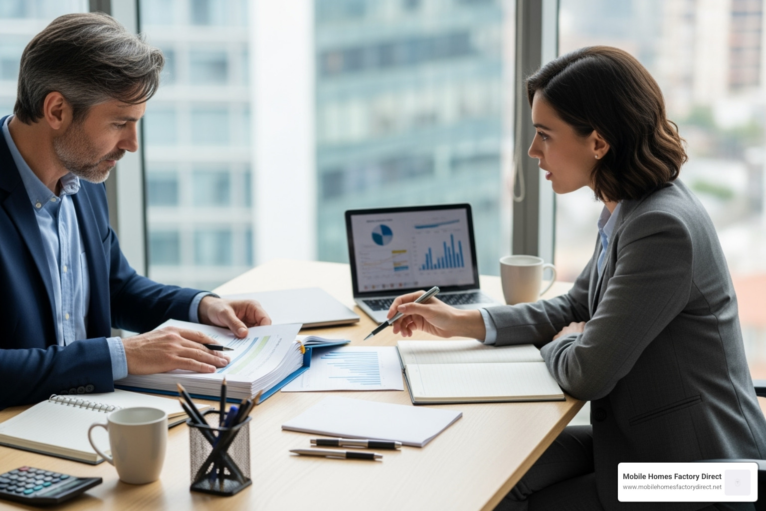 a person reviewing financing documents with a consultant - houses for sale under 100k