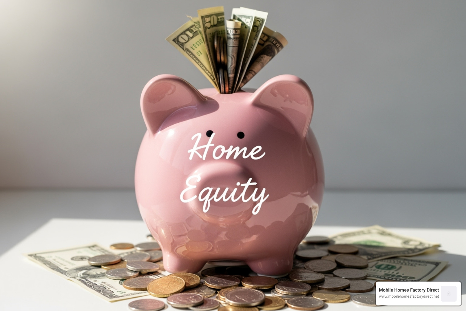 a piggy bank labeled "Home Equity" growing quickly - houses for sale under 100k