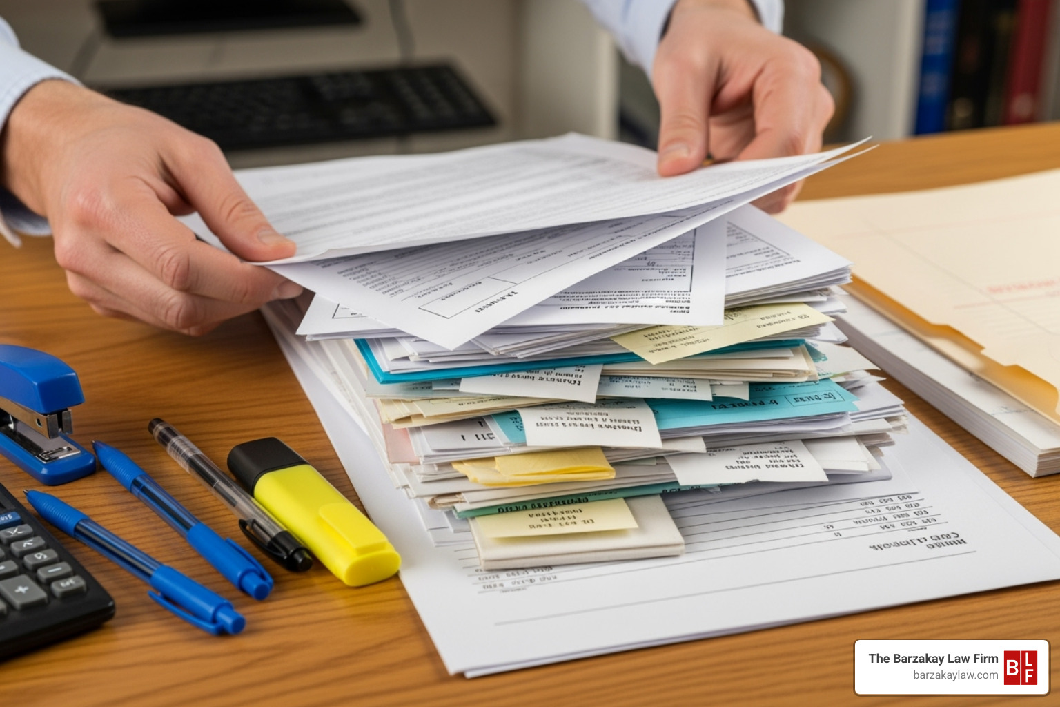 person organizing documents and receipts - how to sue