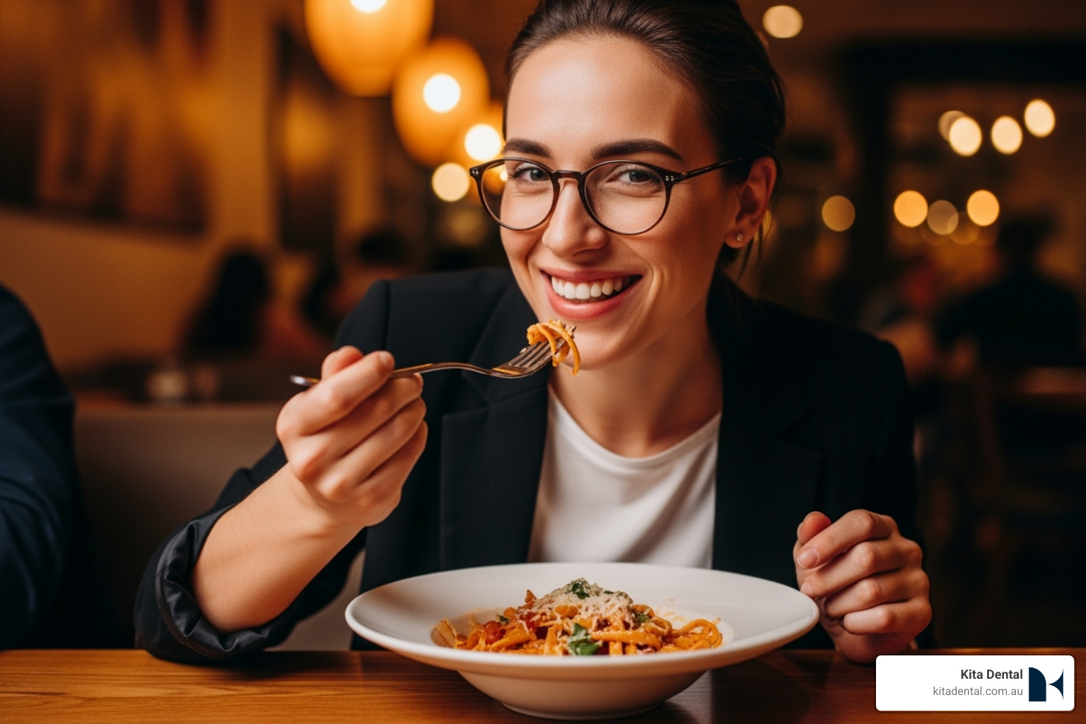 Someone enjoying a meal with confidence after full arch dental implants Someone enjoying a meal with confidence after full arch dental implants