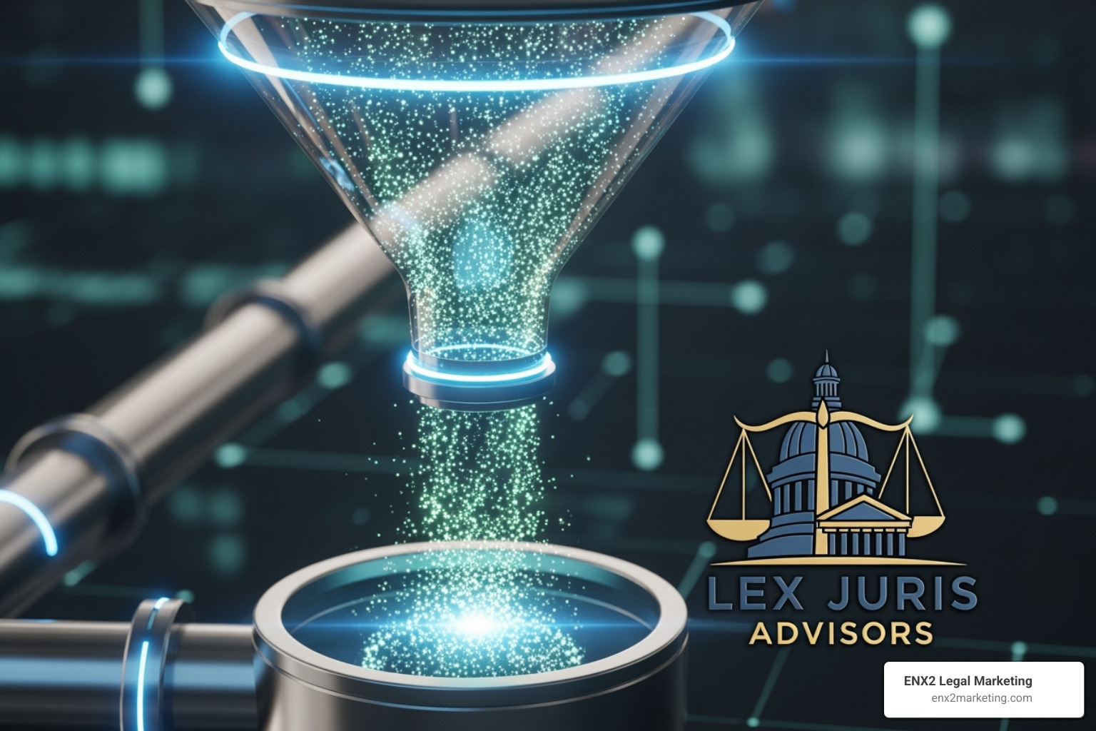 digital pipeline or funnel with leads flowing into a law firm's logo - buy family law leads