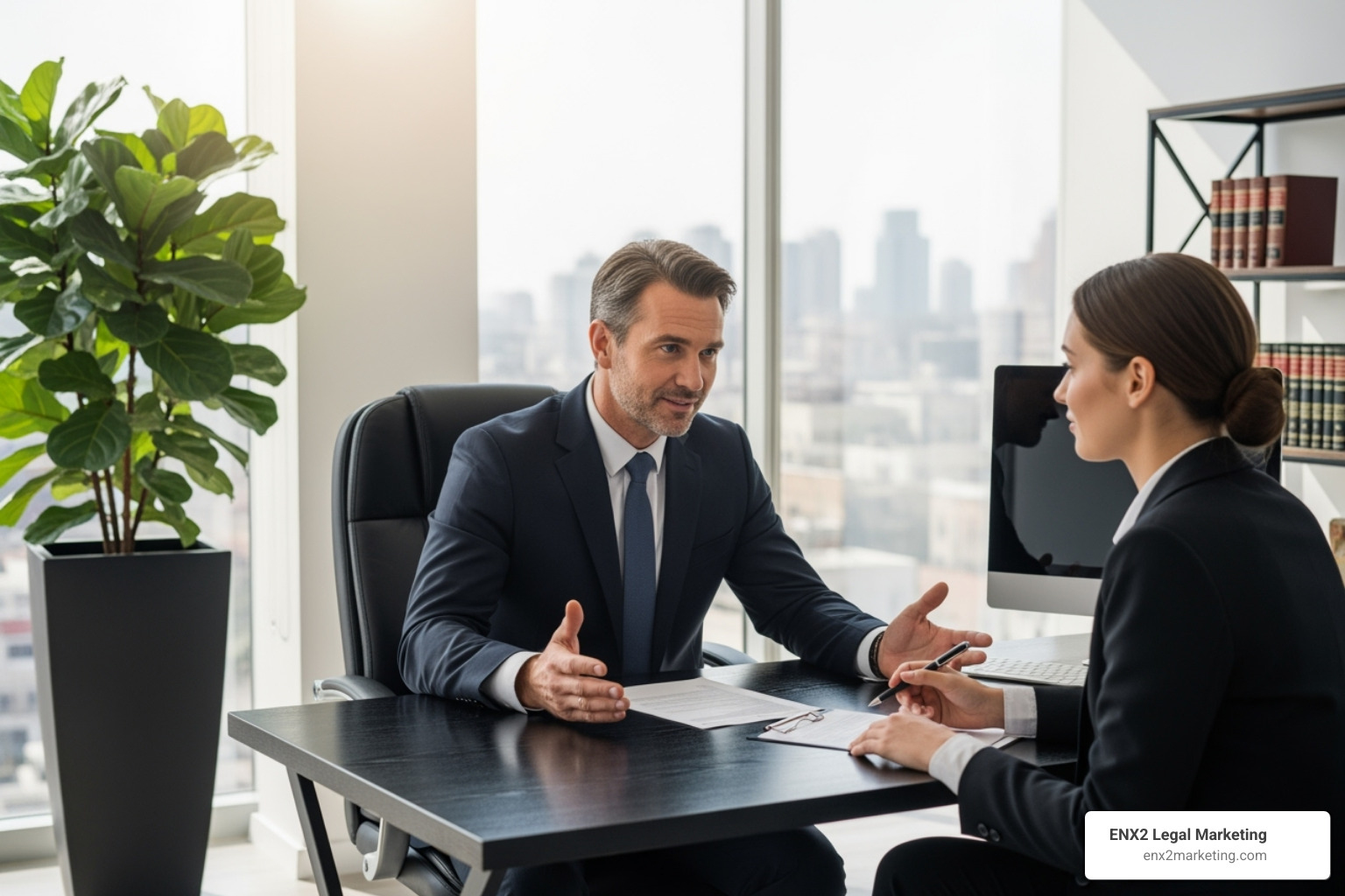 Lawyer consulting with a client in a modern office setting - Bankruptcy filing fees