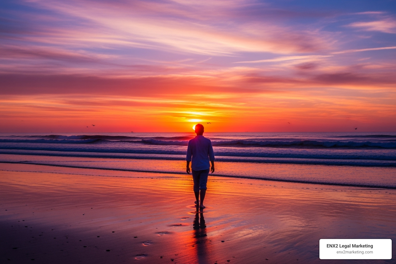 Person walking towards a sunrise on a beach, symbolizing a fresh start and financial freedom - Bankruptcy filing fees