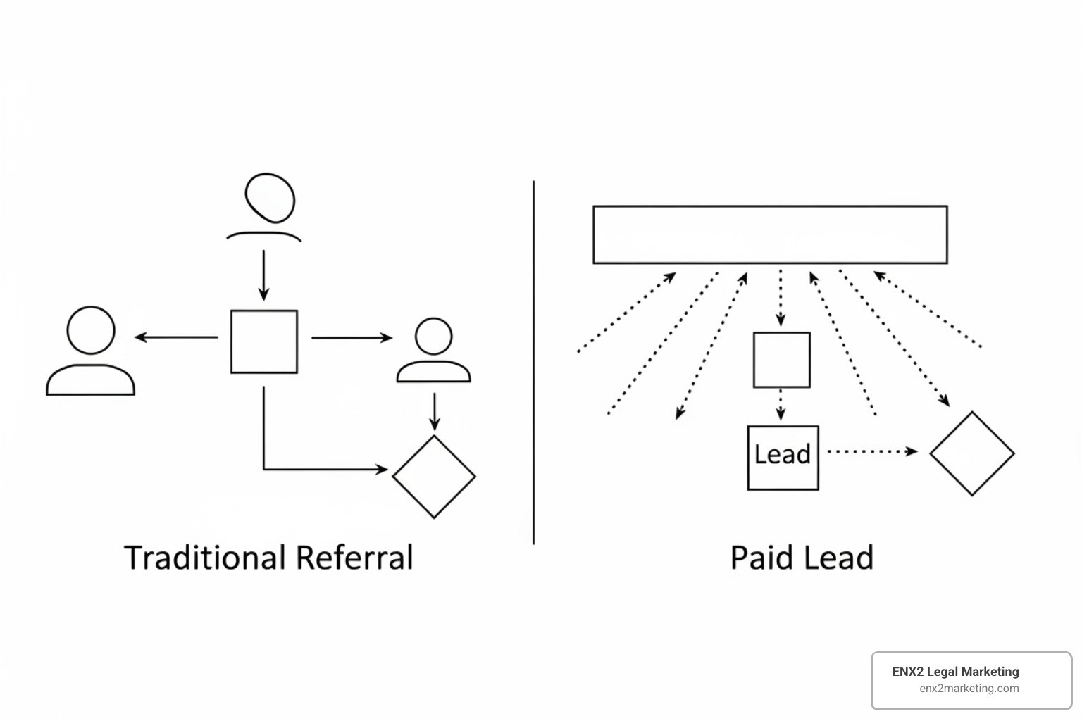 flowchart visually distinguishing the path of a traditional referral from a paid lead - can a lawyer pay for leads flowchart visually distinguishing the path of a traditional referral from a paid lead - can a lawyer pay for leads
