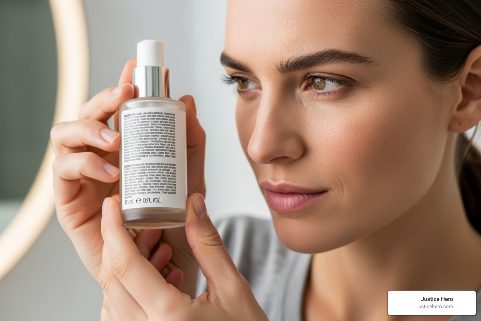 Person confidently reading the back of a cosmetic product - chemical straightener cancer