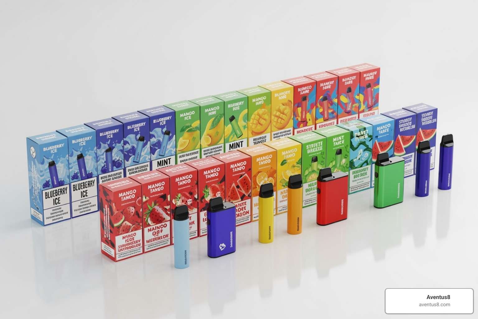 colorful array of different Burst disposable vape packages - burst disposable thc vape