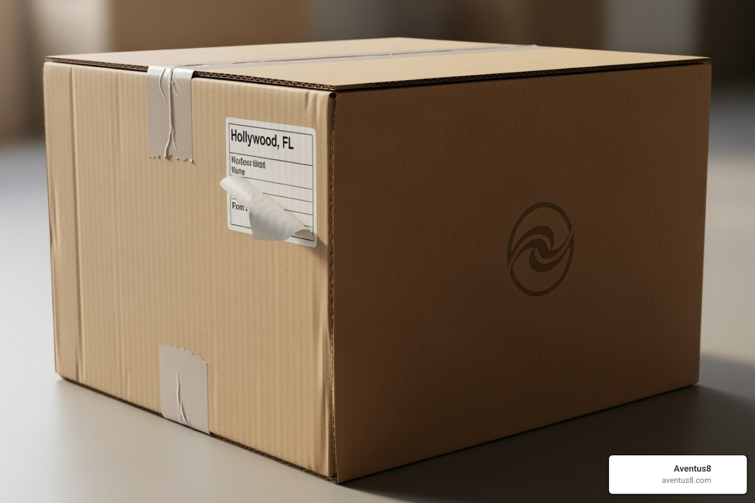 discreetly branded shipping box with a Hollywood, FL address label partially visible - disposable thc vape pens bulk