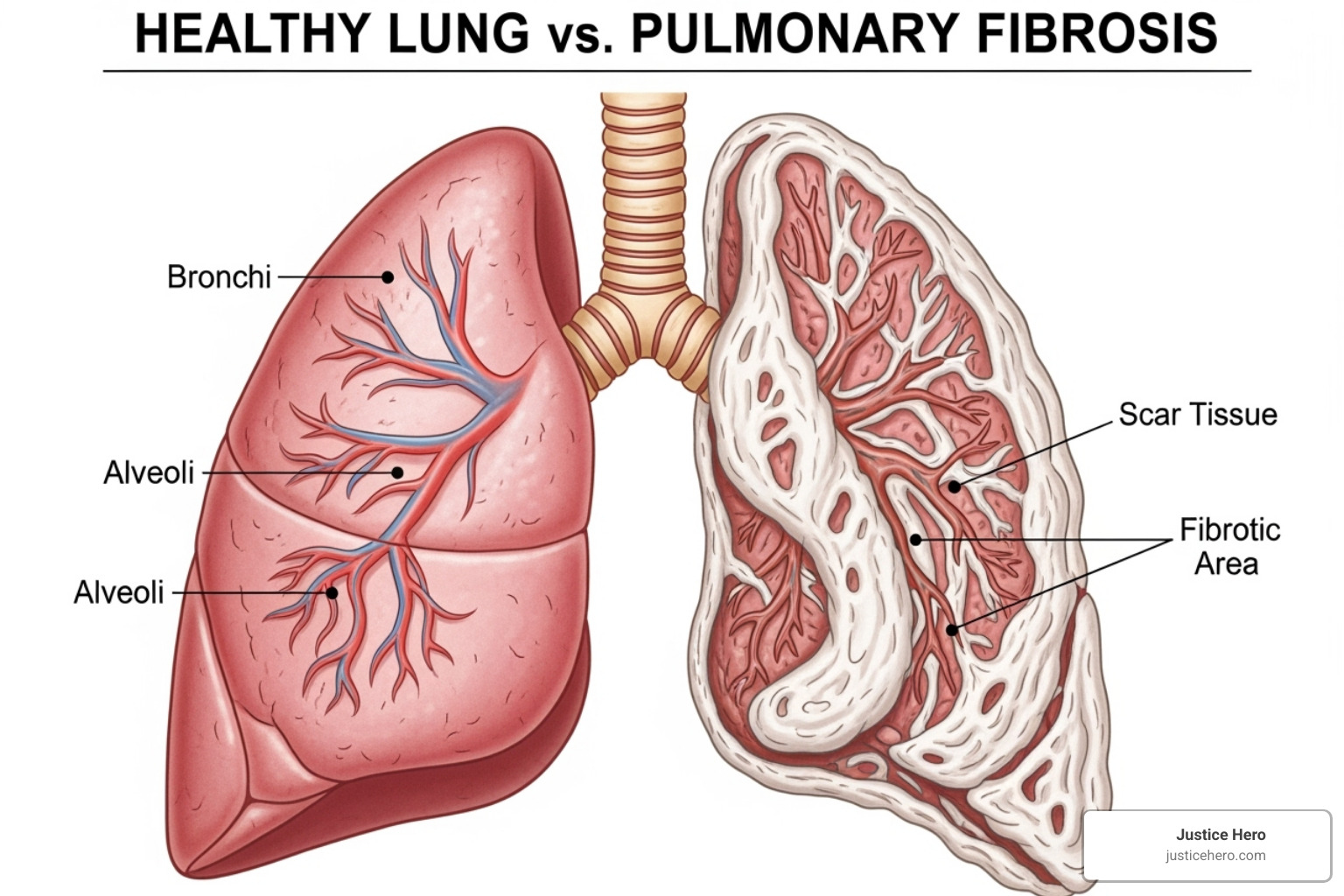comparison of healthy lungs vs. lungs with pulmonary fibrosis - paraquat health effects