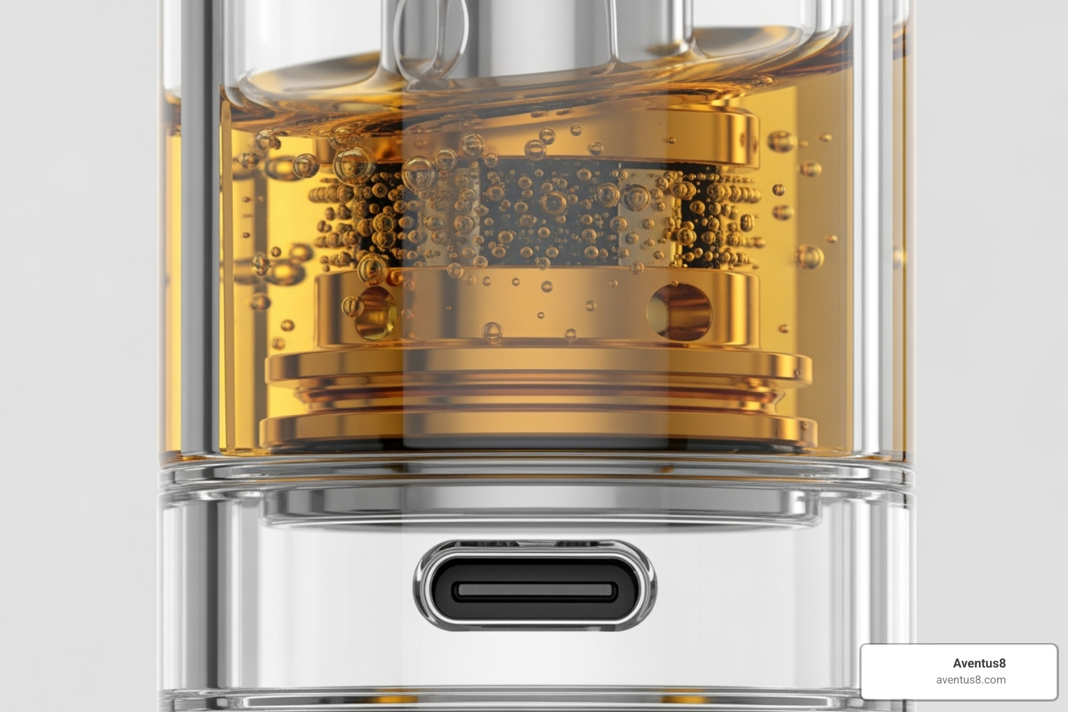 close-up of a vape pen's oil chamber and charging port - disposable thc vape pens bulk