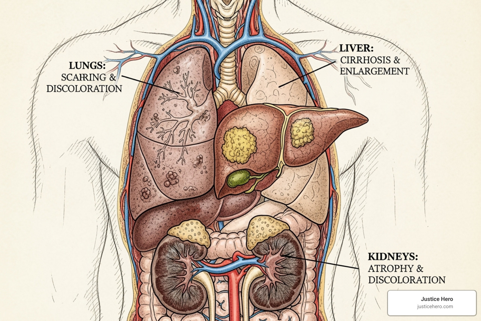 illustration of the progression of paraquat toxicity in the human body - paraquat health effects
