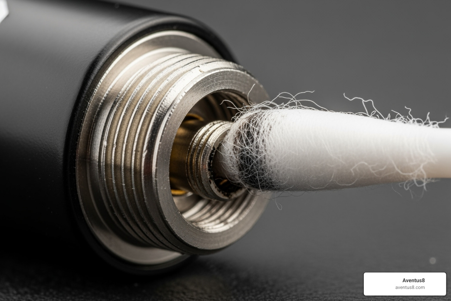 Cotton swab cleaning the 510-thread connection on a vape battery - Auto-draw vape pen