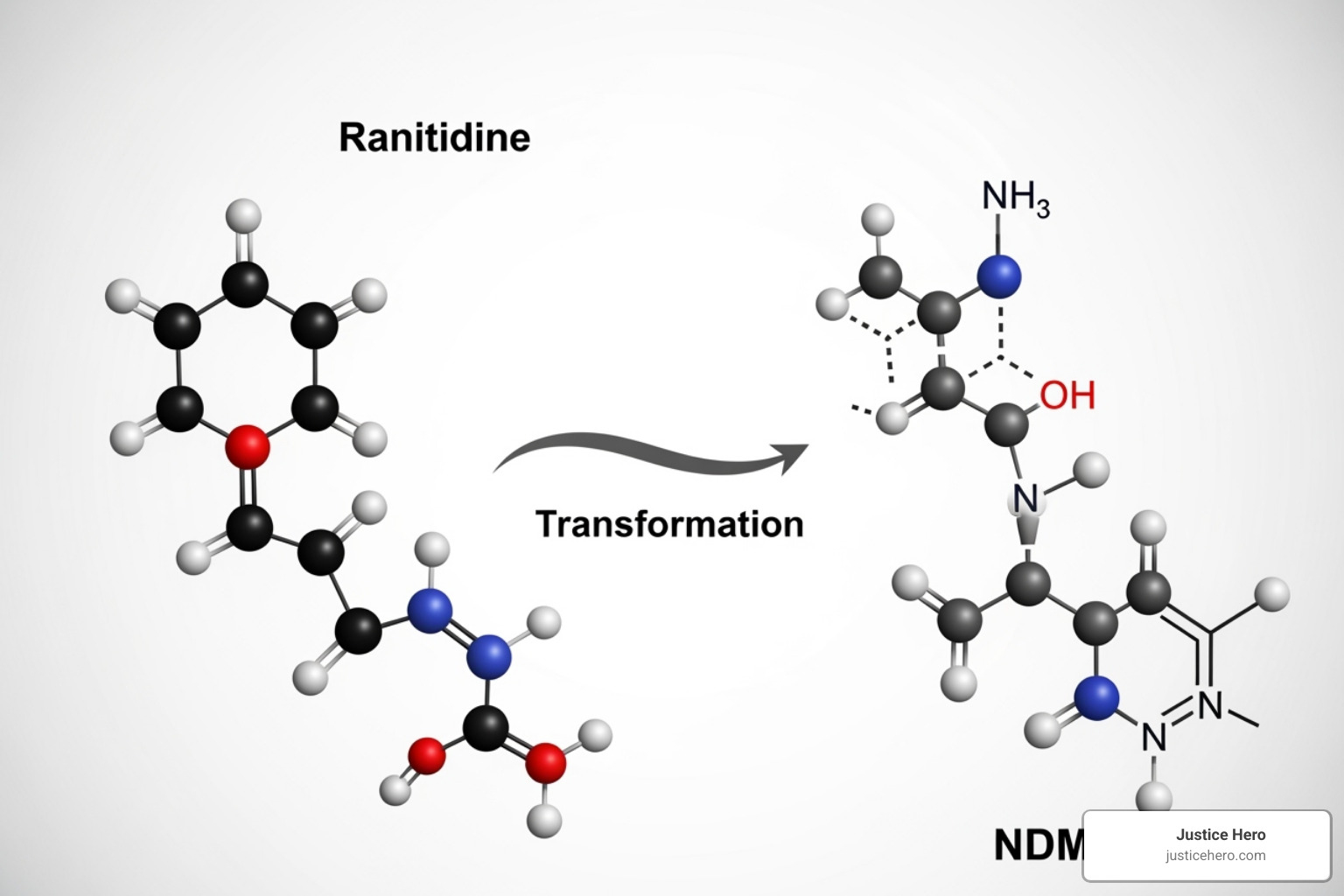 Chemical structure of Ranitidine degrading into NDMA - Zantac settlement date Chemical structure of Ranitidine degrading into NDMA - Zantac settlement date