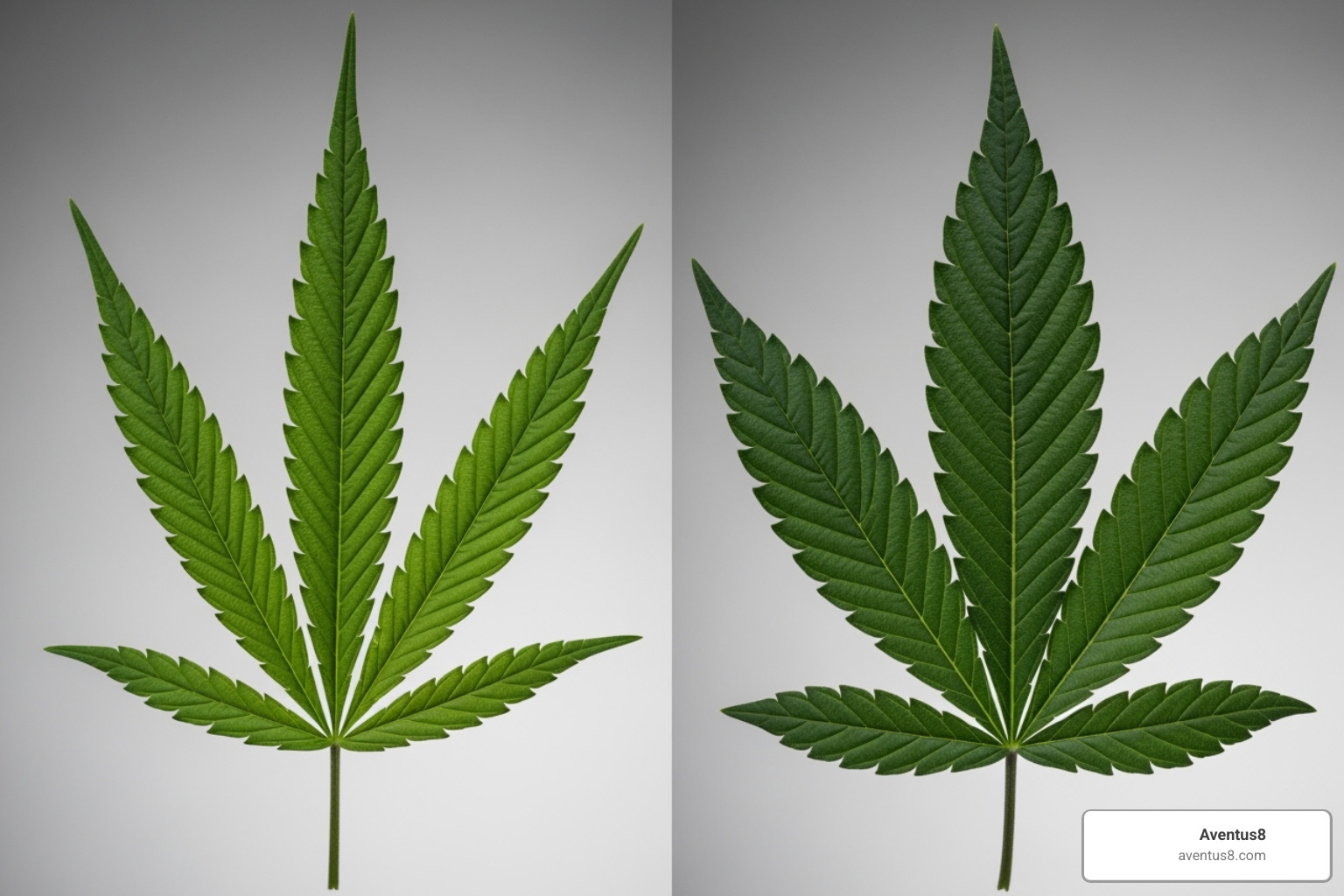hemp plant leaf next to a marijuana plant leaf - THC edibles for dogs