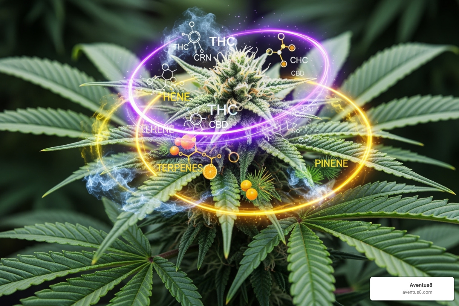 Cannabis plant highlighting cannabinoids and terpenes - Full spectrum THC capsules
