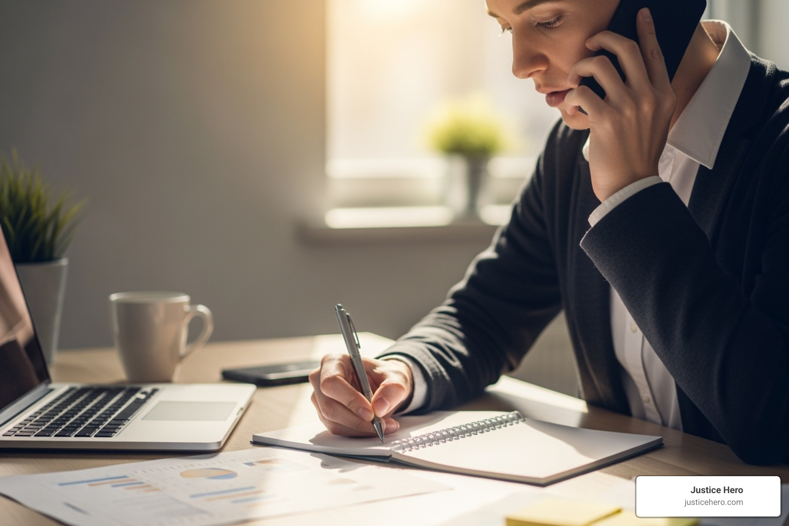 Person making a phone call with a notepad and pen - Toxic exposure lawyer Person making a phone call with a notepad and pen - Toxic exposure lawyer