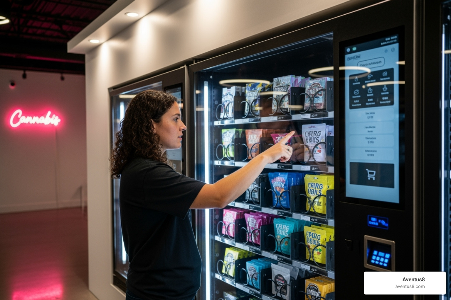 A person using a cannabis vending machine touchscreen in a Hollywood, FL location - marijuana vending machines