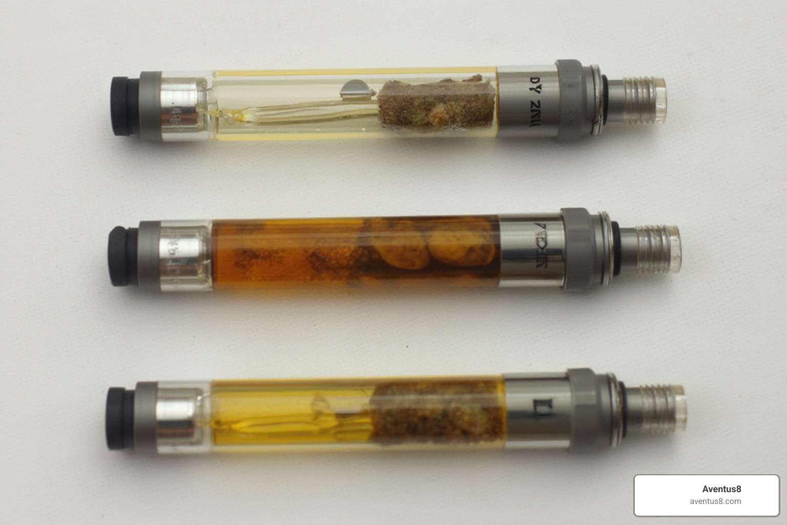 Aventus8 vape cartridges labeled Distillate, Live Resin, and Full-Spectrum - THC vape cartridges near me