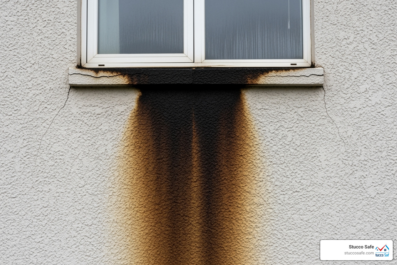 Image of tell-tale dark staining below a window on an EIFS wall - dryvit siding problems