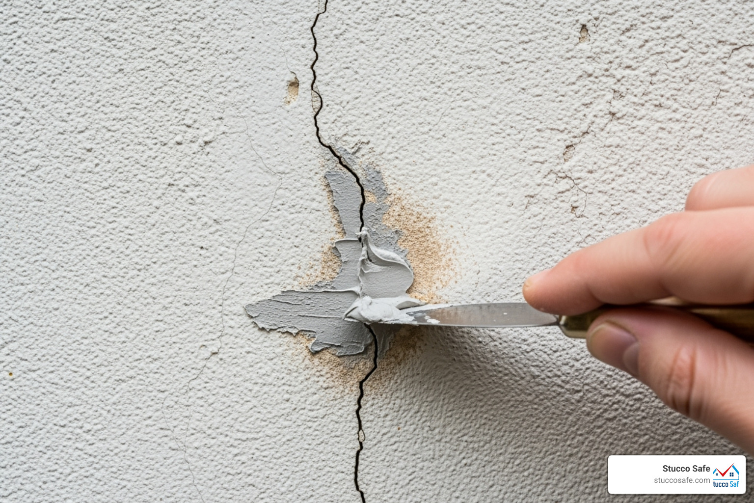a small hairline crack in a stucco wall being filled - how long does stucco take to dry