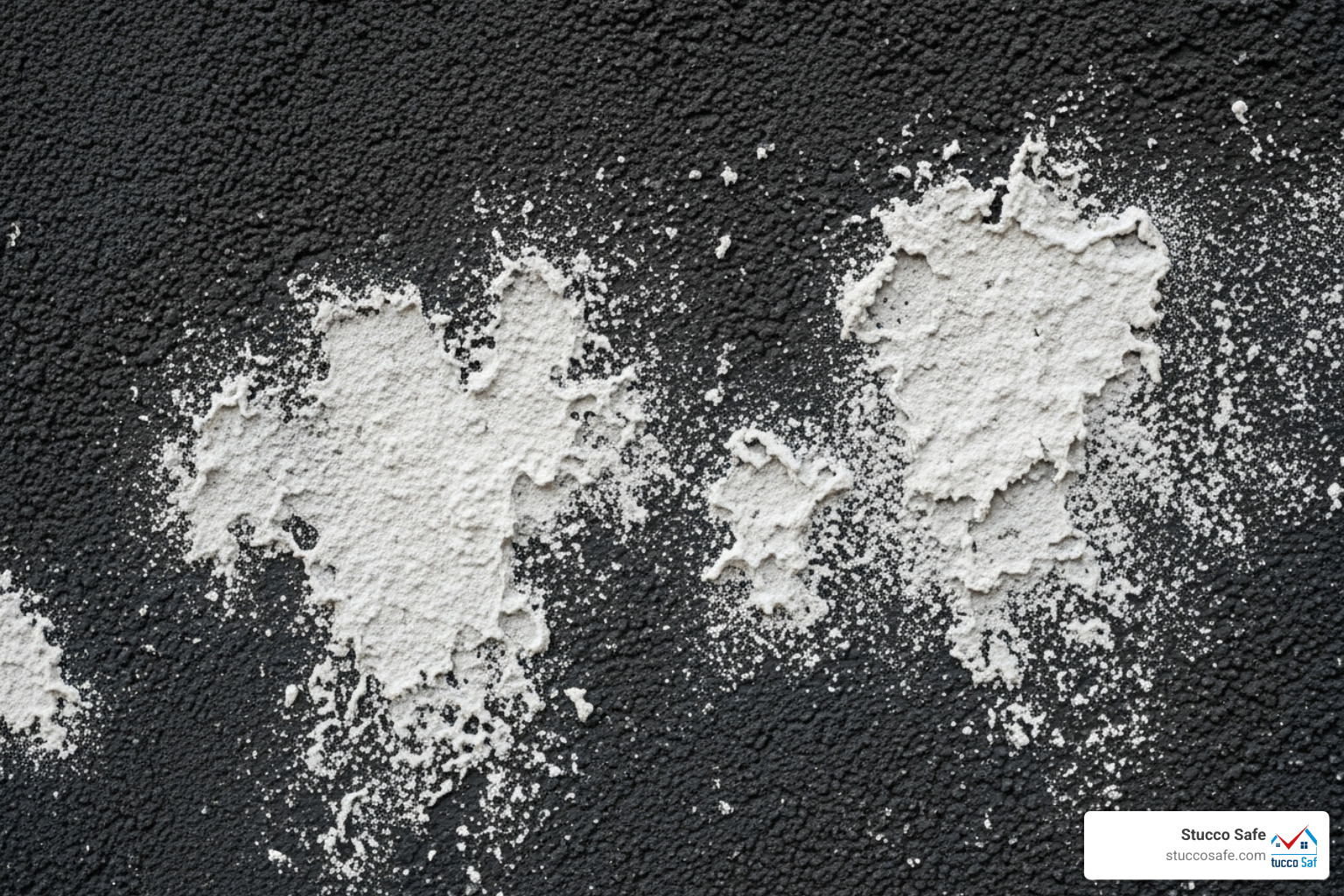 white, powdery efflorescence on a dark stucco wall - how long does stucco take to dry