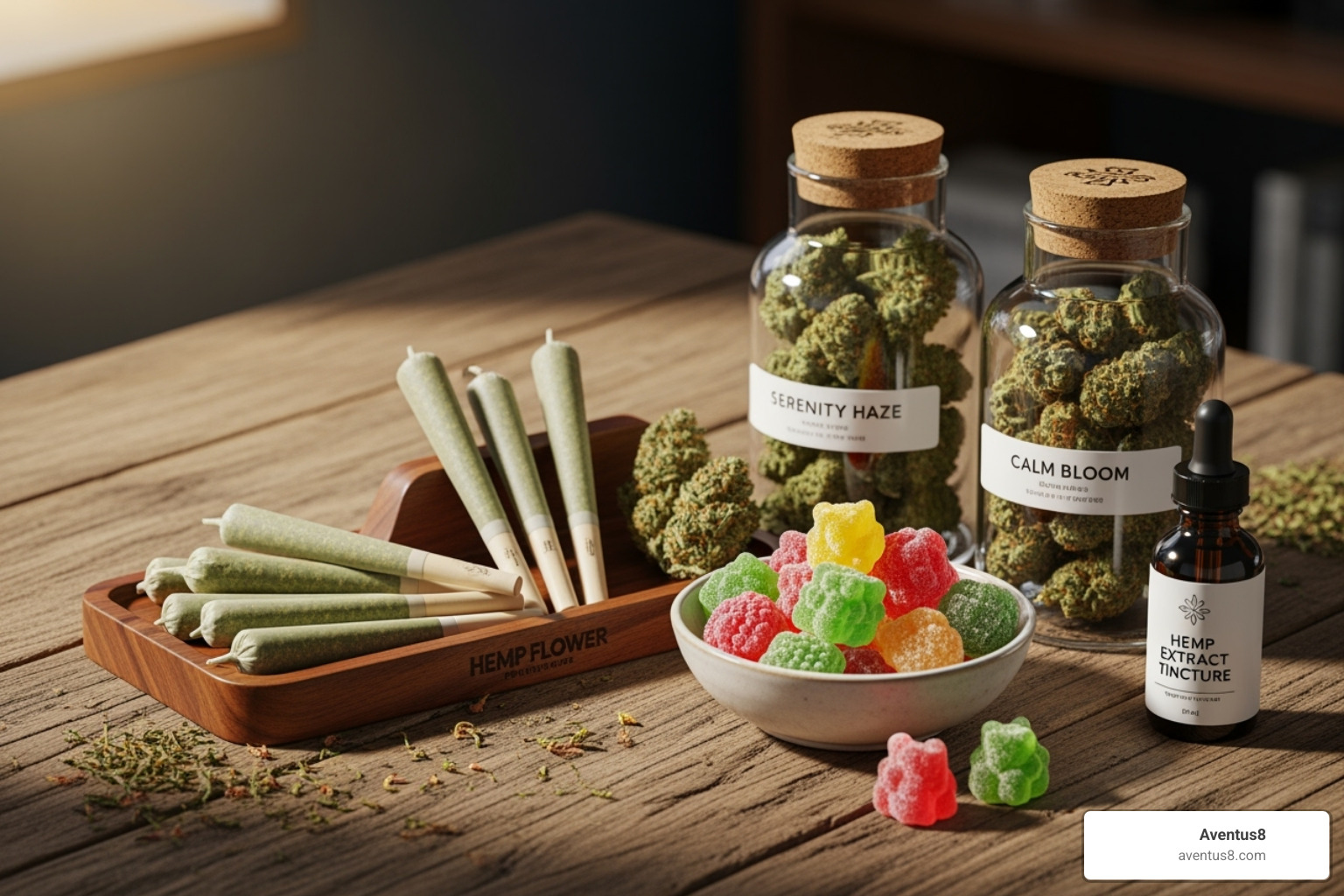 various hemp flower products like pre-rolls, loose flower, and edibles available in Hollywood, FL - hemp flower