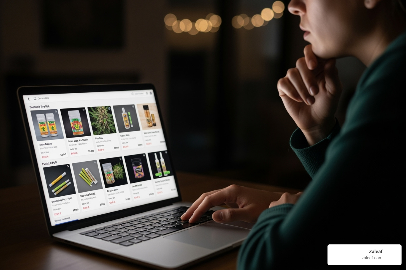 person thoughtfully looking at a selection of pre-rolls online - pre-rolls online