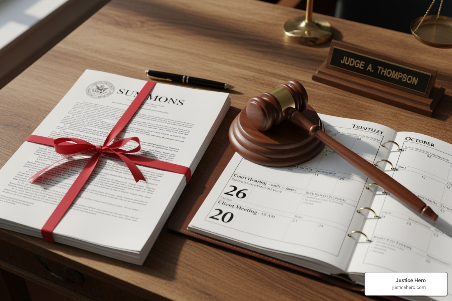 Image of documents, a calendar, and a gavel representing the legal process - Product liability guide
