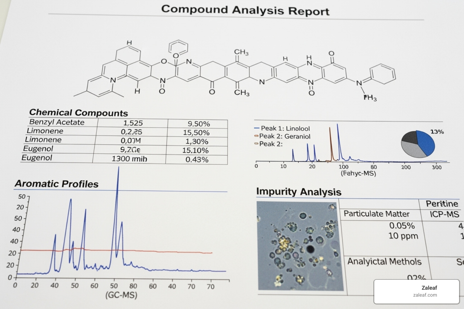 Image of a sample Certificate of Analysis with sections for cannabinoids, terpenes, and contaminants clearly highlighted - tested for purity Image of a sample Certificate of Analysis with sections for cannabinoids, terpenes, and contaminants clearly highlighted - tested for purity