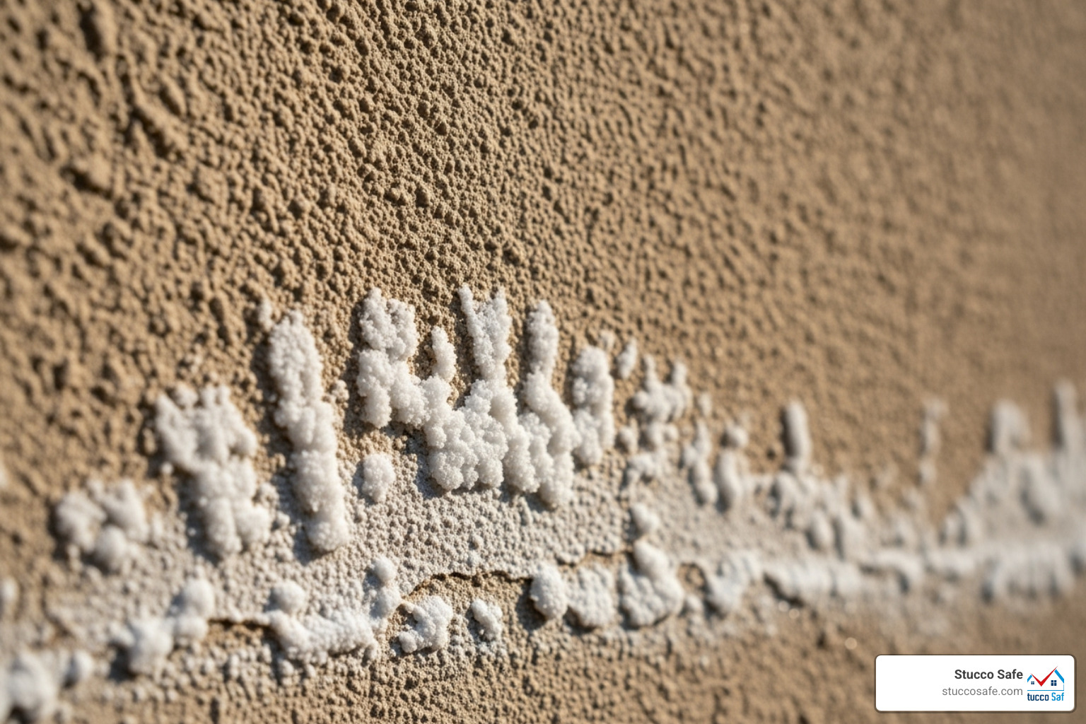 white, powdery efflorescence on a stucco wall - stucco construction defects