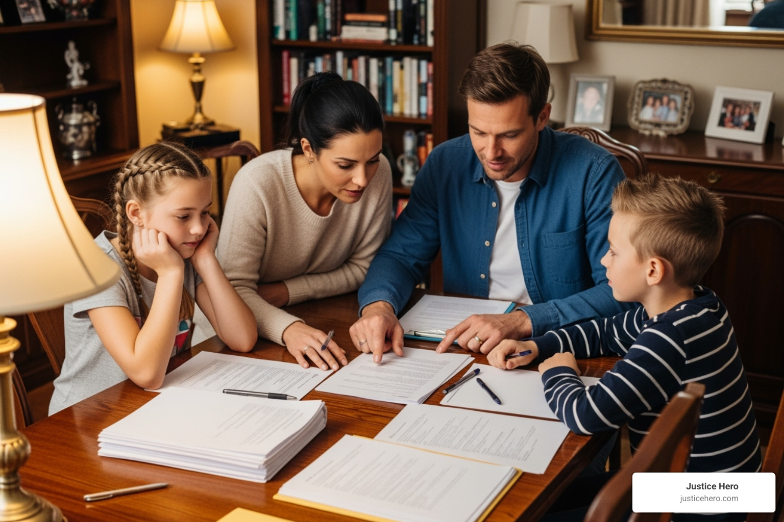 a family looking at legal documents - tylenol autism lawsuit